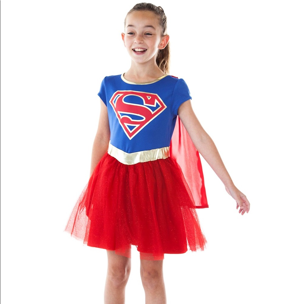 DC Comics Supergirl Costume Dress with Removable Cape Size Medium Sparkle Tulle